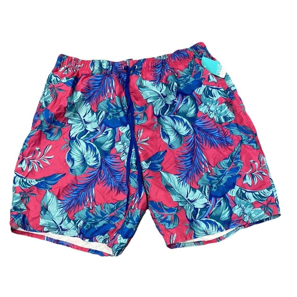 Outdoor Oasis Mens Tropical Leaf Floral Tropical Swim 2xlt Pockets